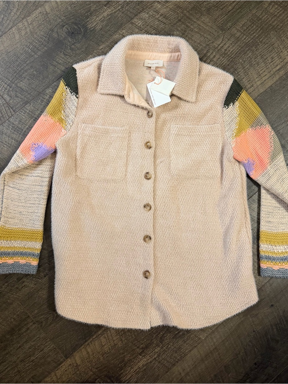 Skies Are Blue NWT Colorblock Sleeve Knit Shacket Jacket Medium